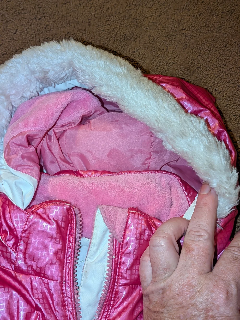 Obermeyer Shiny Pink Hooded Puffer Jacket COAT with Faux Fur Trim GIRLS 3T